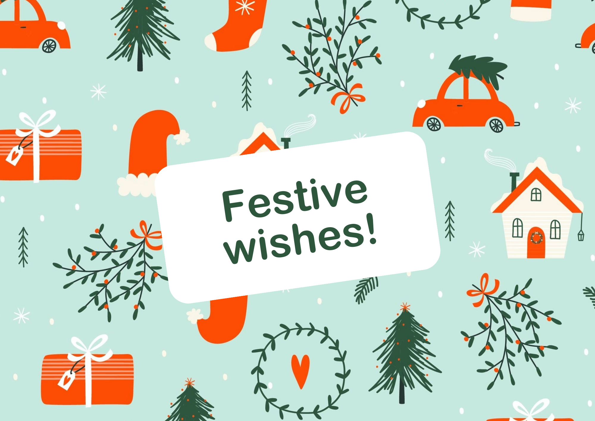 Festive e-card with repeating design and blue background