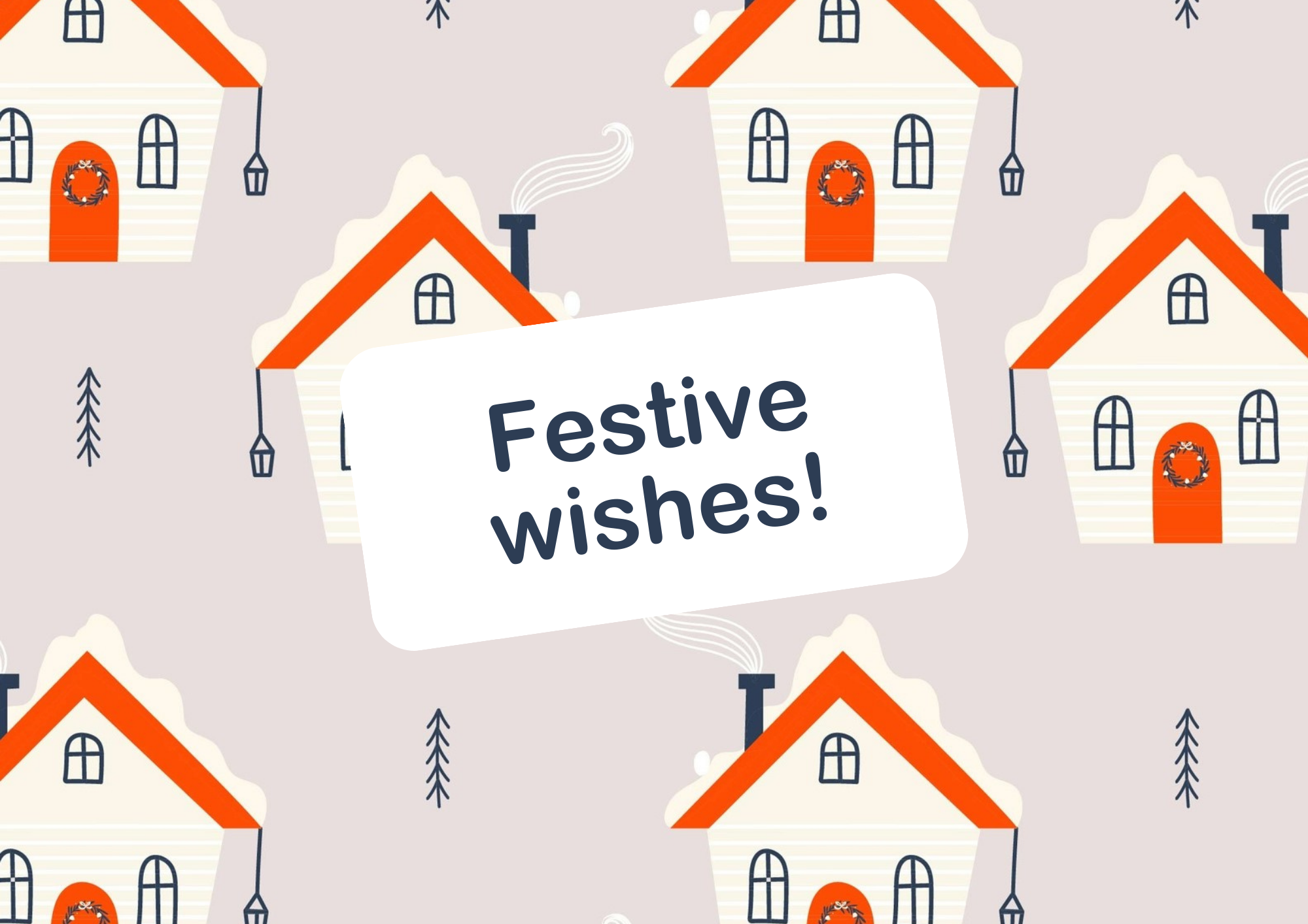Festive e-card with a repeating house design