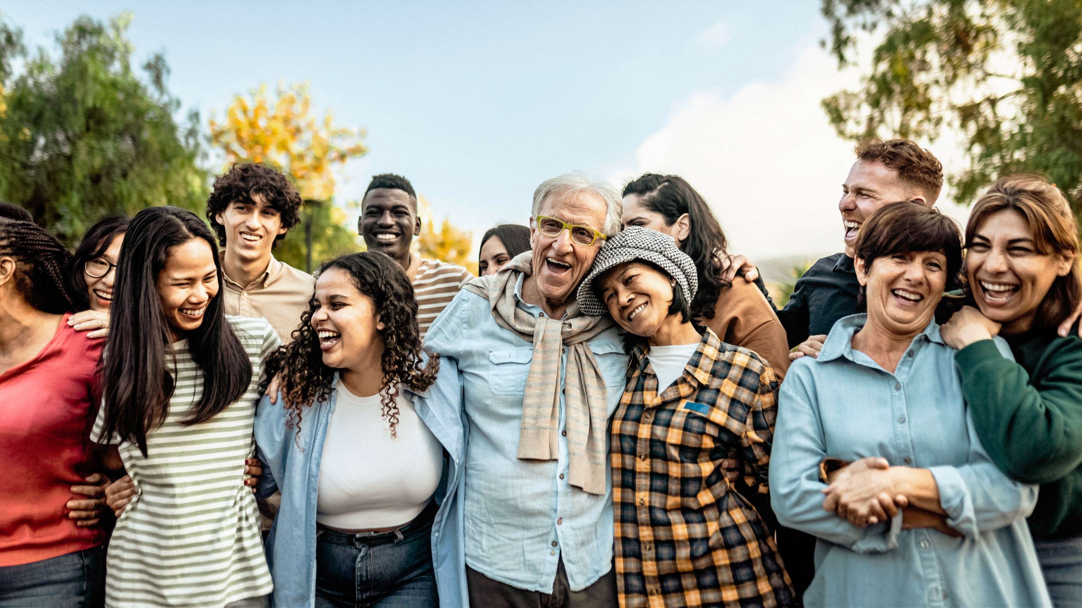 Large group of people smiling together