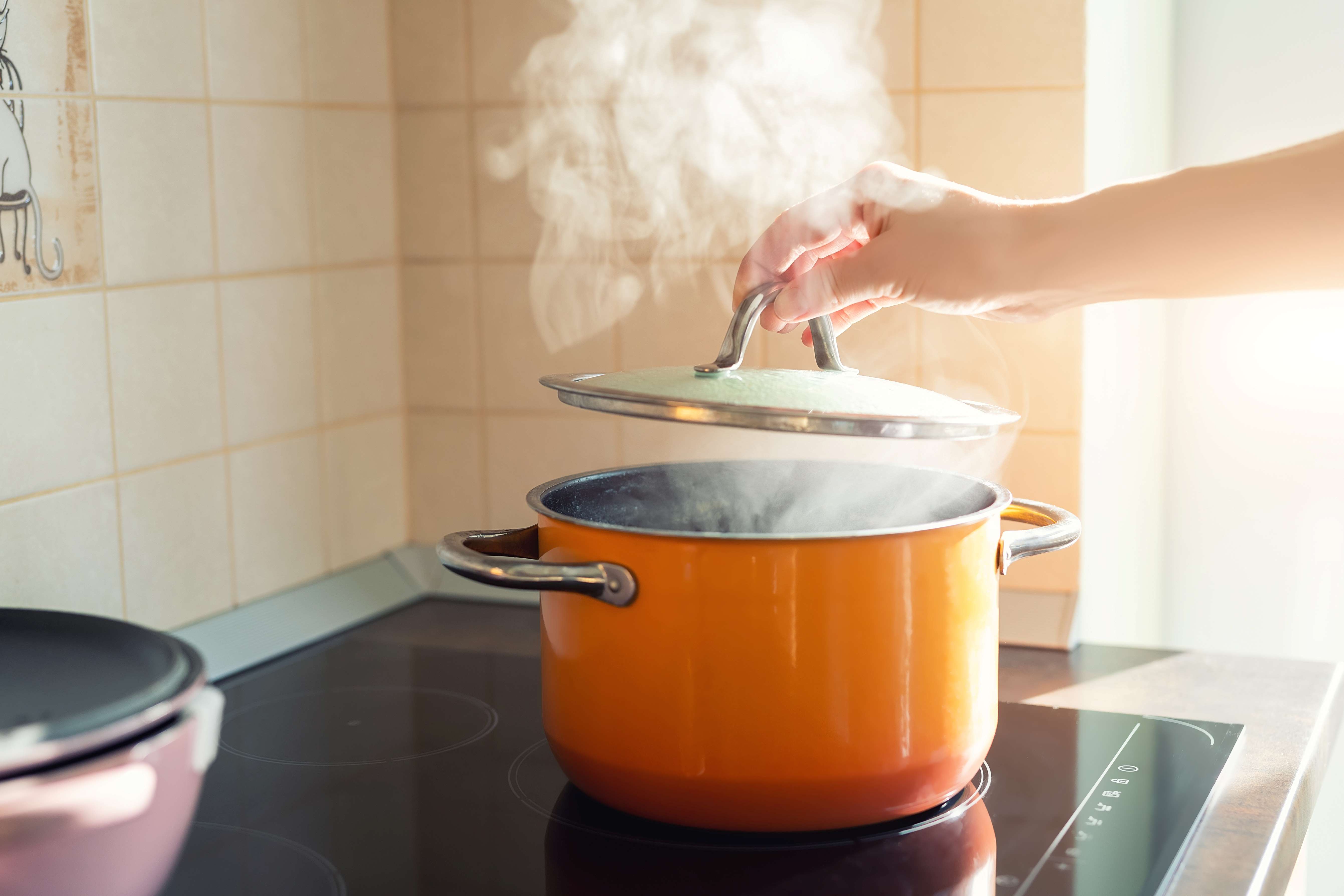 Pan of boiling water on a hob