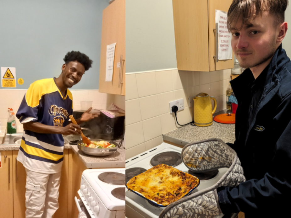 Two young people taking part in a cooking session