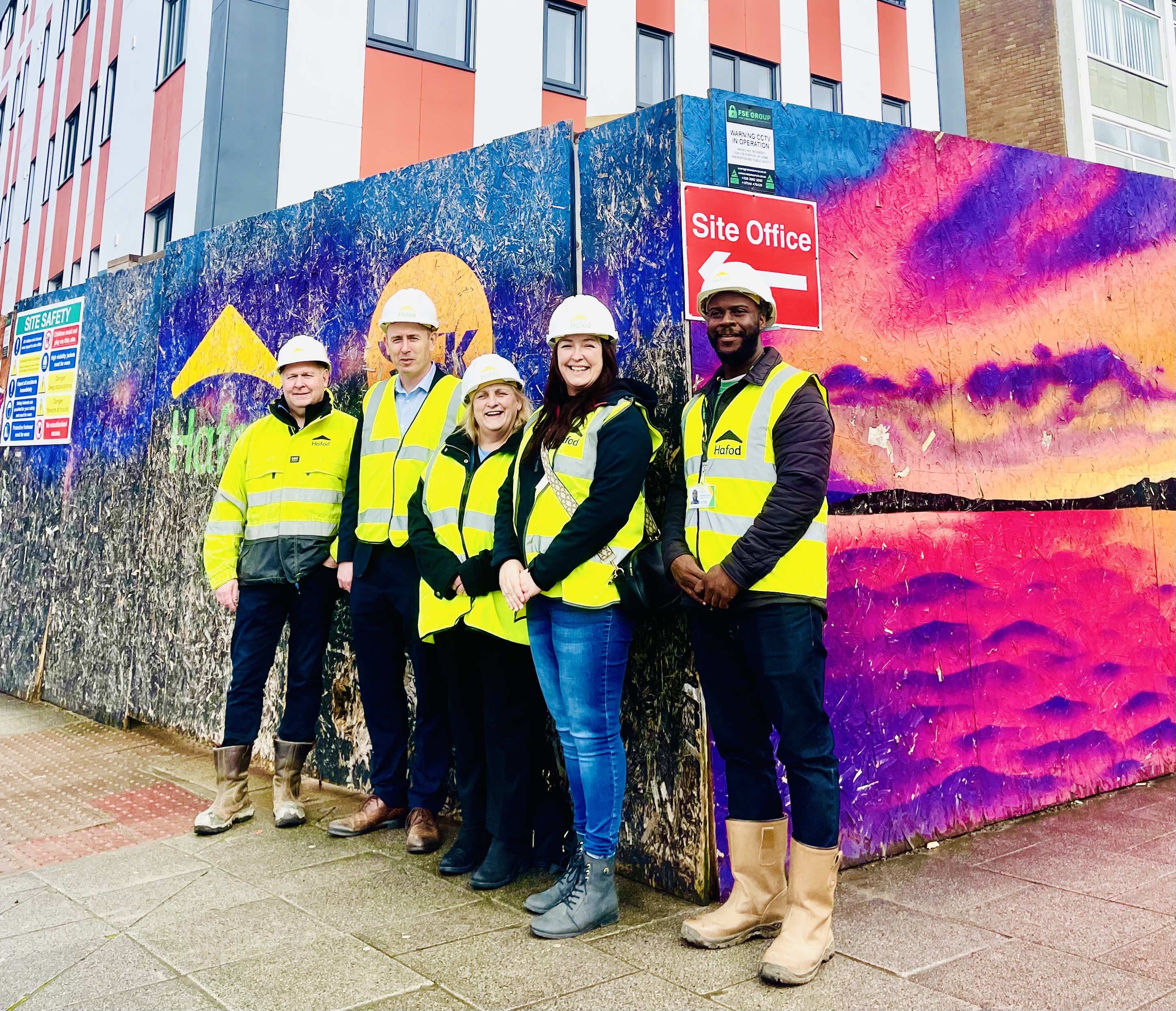 Hafod colleagues and Clr Perkers stood in front of Haydock House in Barry.