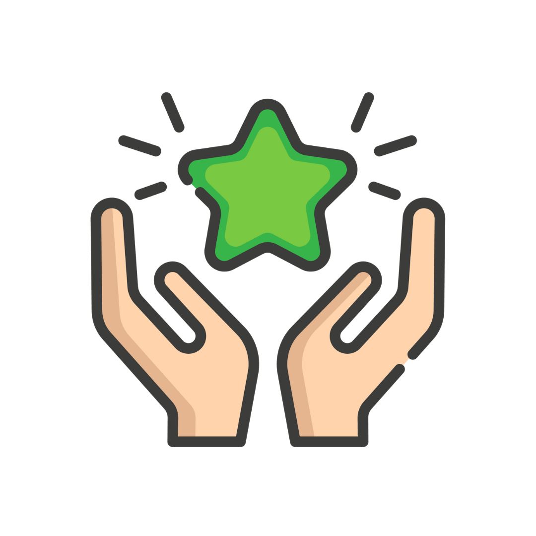 Icon of hands holding a star