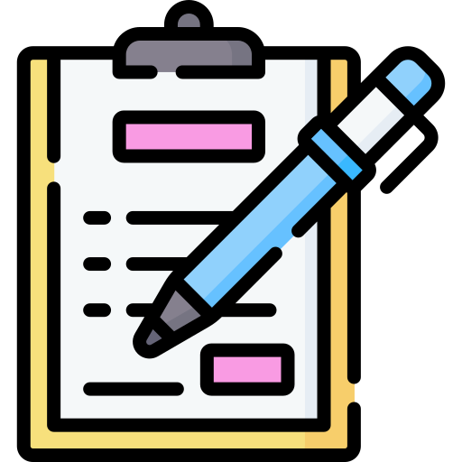 A clipboard and pen icon