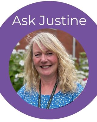 A photo of Justine with the words Ask Justine