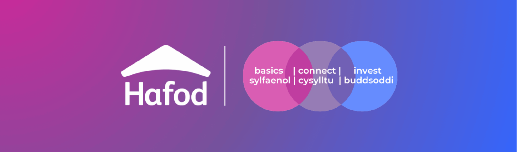The Hafod logo, next to graphics listing basics, connect, and invest.