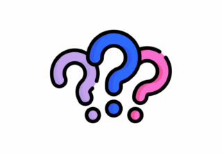 three question marks in different colours