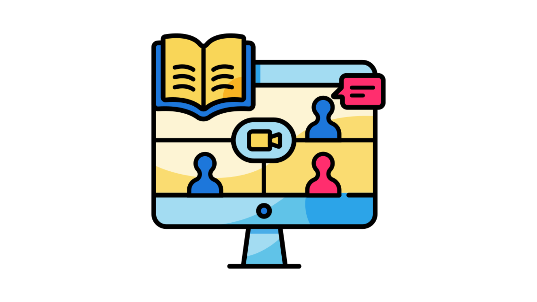 a computer with three people on the screen