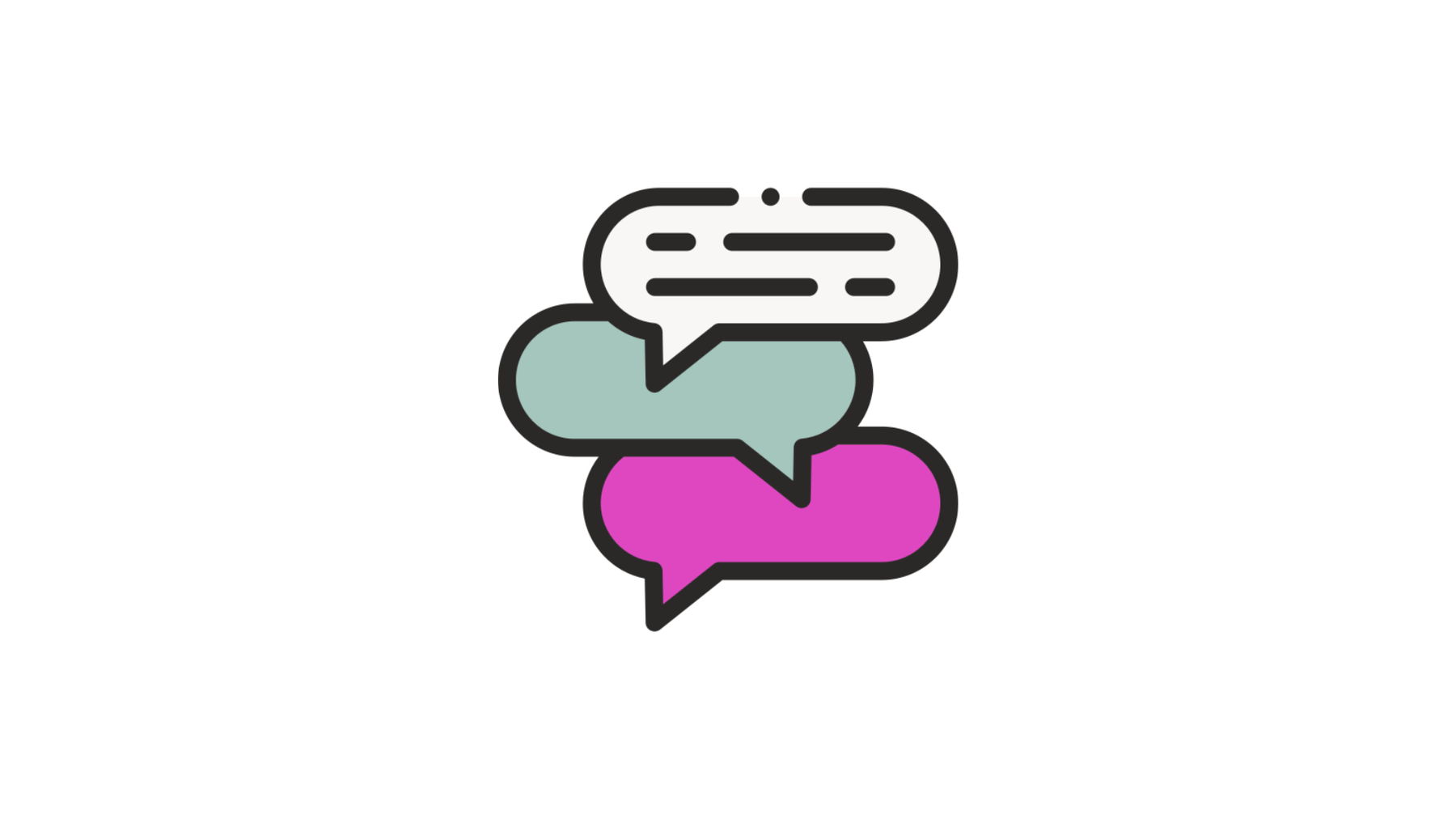 Three speech bubbles in different colours