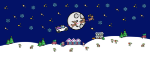 A Christmas illustration, including a care home, and homes in the community.