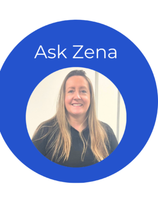A photo of Zena and the words Ask Zena in a blue circle