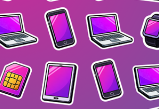 A mixture of digital icons in a sticker style design