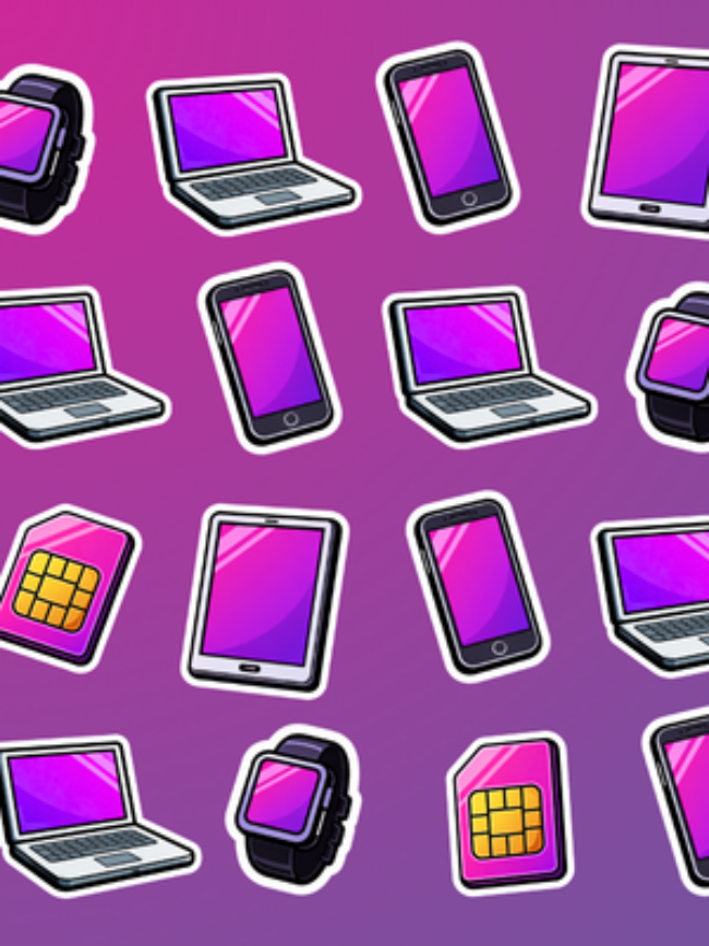 A mixture of digital icons in a sticker style design