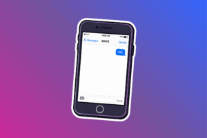 A mobile phone on a purple and blue background. The mobile phone has a message requesting a PAC code.