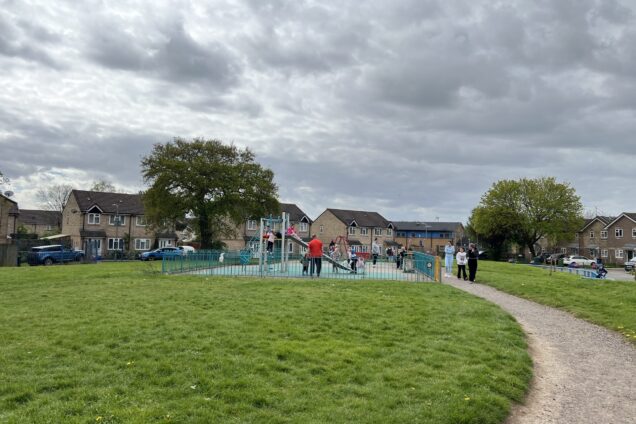 A view of a park on Heol Maes Eirwg in St Mellons