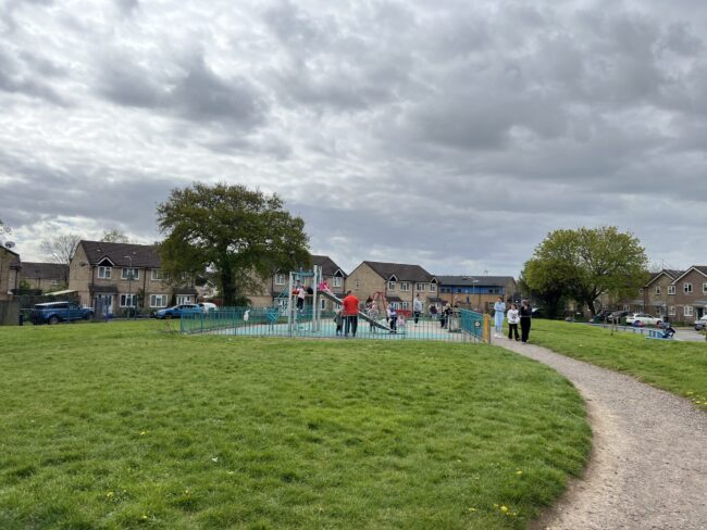 A view of a park on Heol Maes Eirwg in St Mellons