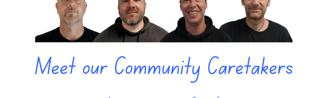 A photo of our four Community Caretakers, the wording meet our community caretakers and an image of some homes