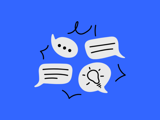 Graphic showing speech bubbles representing conversations and ideas.