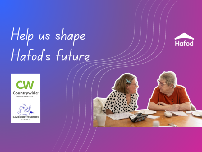 The writing Help Us Share our future with two people talking and the logos of Countrywide and Davies Construction