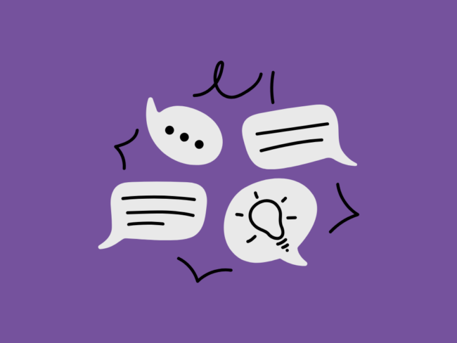 Graphic showing speech bubbles representing conversations and ideas.