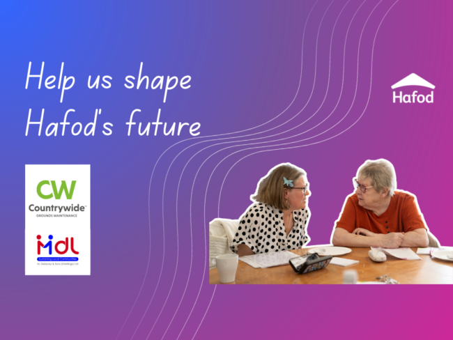 The writing Help Us Share our future with two people talking and the logos of Countrywide and MDL