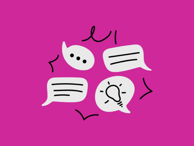 Graphic showing speech bubbles representing conversations and ideas.