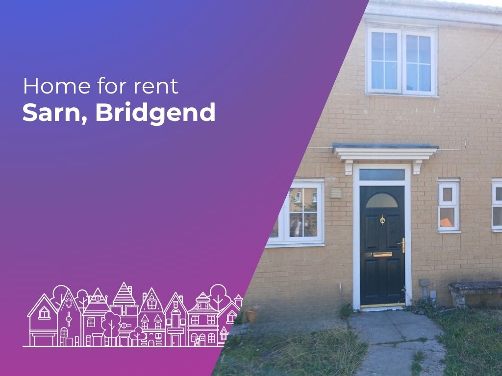 Image of home with advert stating home for rent, Sarn, Bridgend